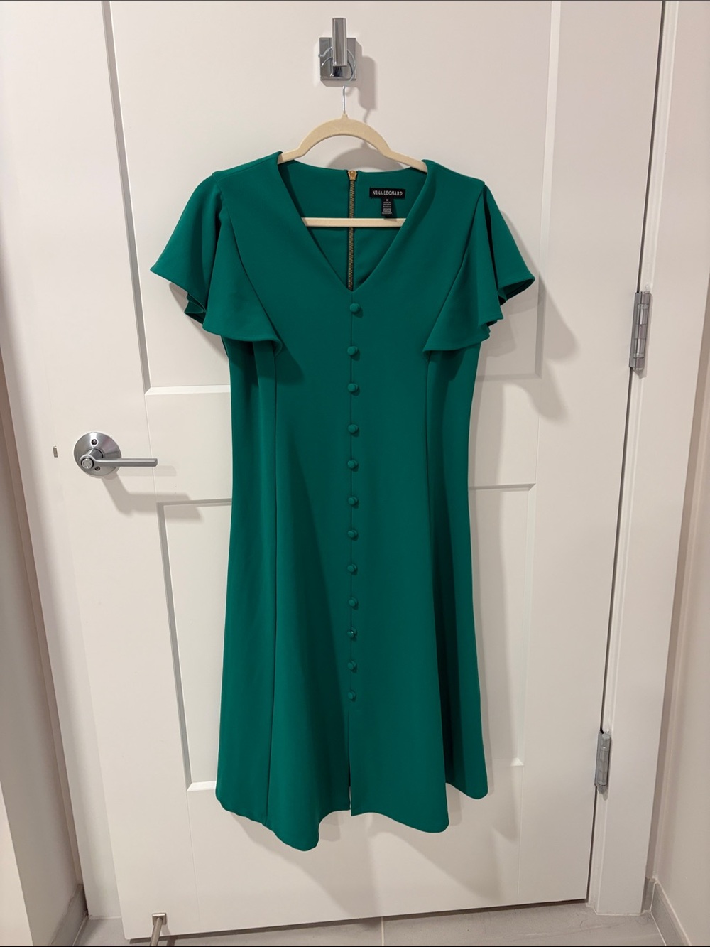 Nina Leonard - Emerald Green V-Neck Midi Dress